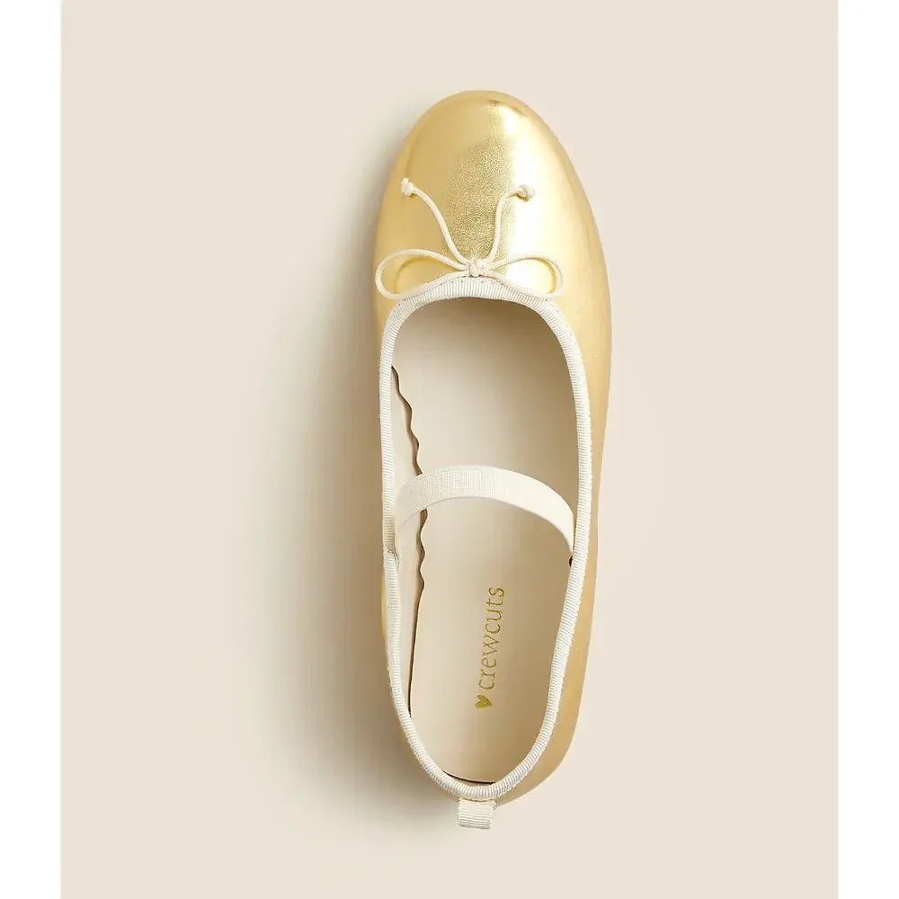 J.Crew Crewcuts Girls Strappy Ballet Flats Golden Honey Metallic Party K3 NWT